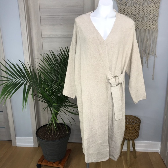 Mango Sweaters - MANGO | Textured Linen Long Duster Cream Cardigan